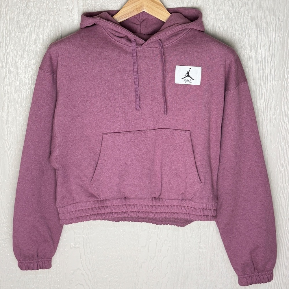 Jordan Flight Women XS Mauve Pink Cropped Hoodie Loose Fit Fleece Sweatshirt